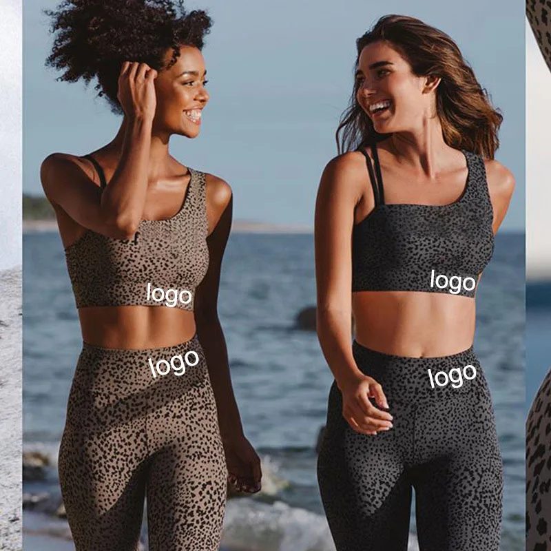 

Custom Leopard women's workout gear one Shoulder fitness set activewear sets for women athletic clothing crop top legging fitnes
