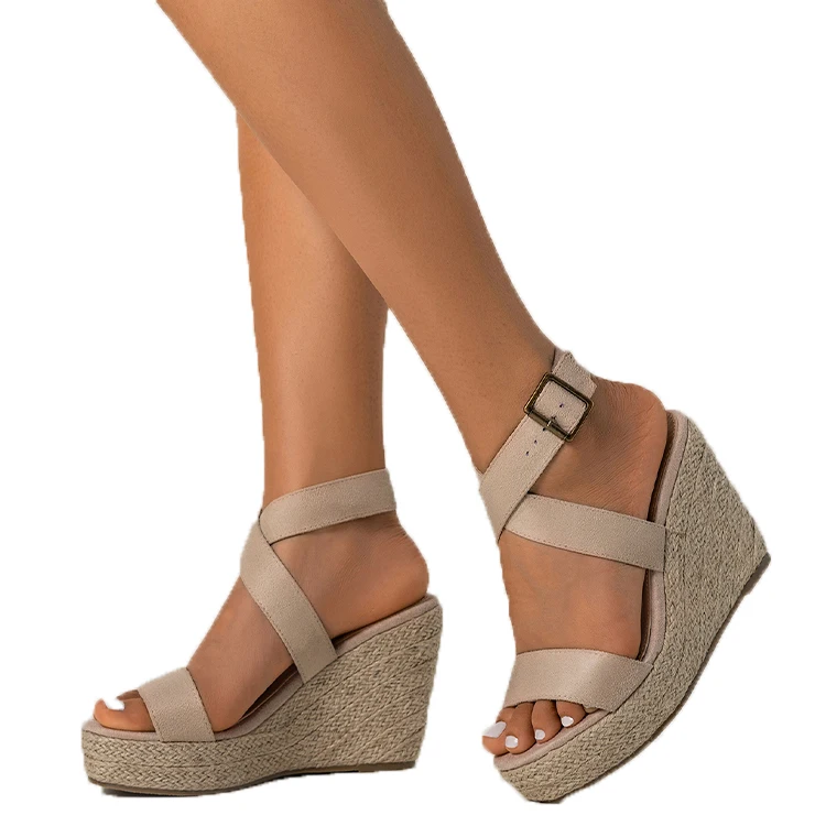 

Custom Handmade 10CM Open Toe Leather Women's Wedge Sandals, Blue/black/beige