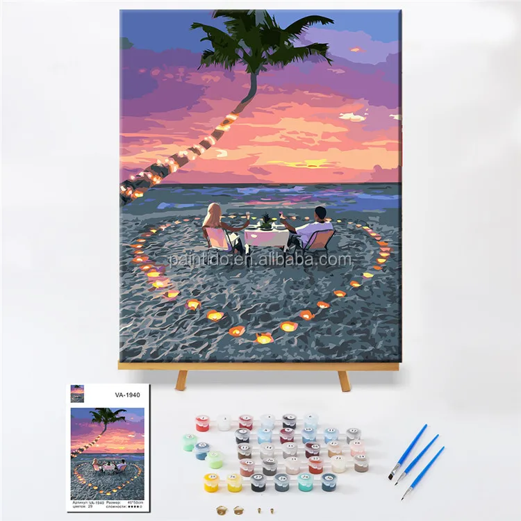 

Paintido Lovers Beach Diy Digital Oil Painting By Numbers With FramesLandscape Canvas