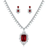 

Cushion Cut Red / Blue / Clear Cubic Zirconia Sparkling Necklace and Earring Wedding Bridal Jewelry Set
