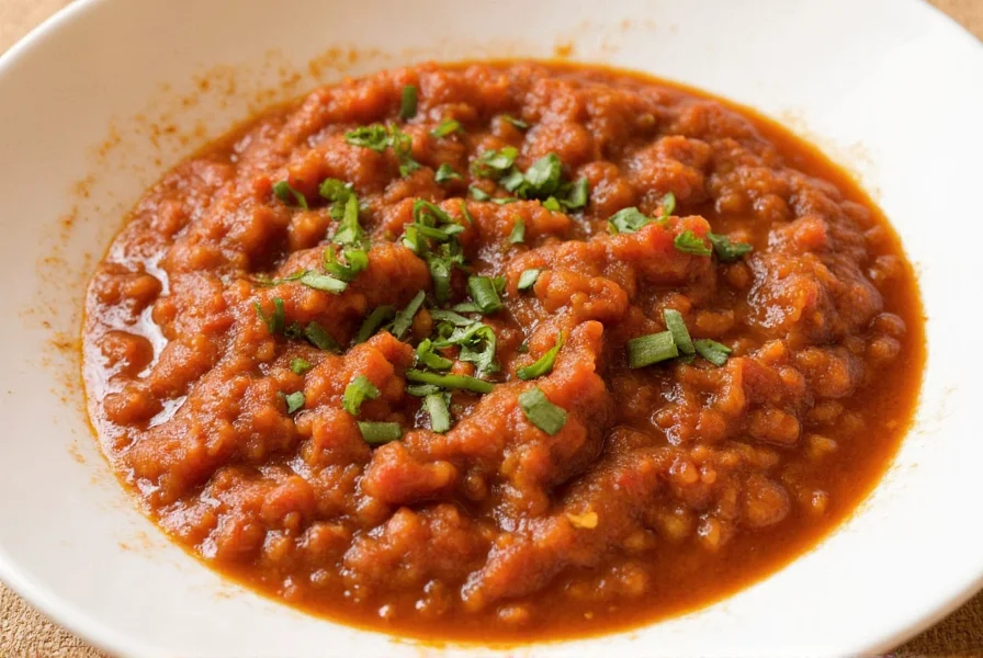 Fertige Sofrito-Mischung in der Pfanne mit der richtigen Konsistenz und Farbe