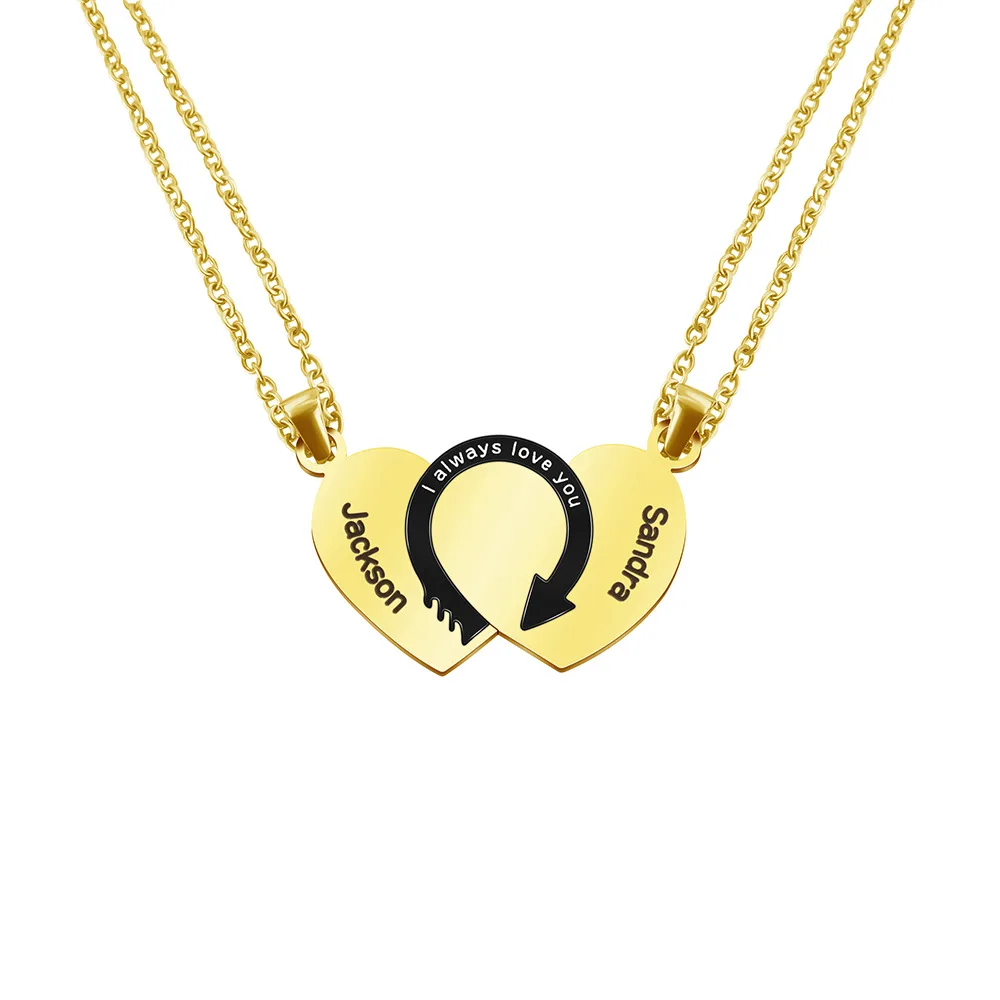 

Energinox noble can custom lettering arrow through the heart zircon Golden Stainless Steel couple Necklace