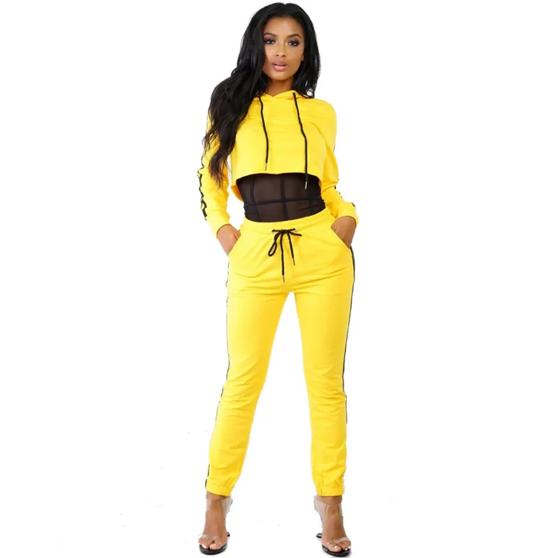 

Hot Sale Stylish Women Hoodies with Hood Casual Joggers Sports Sets, Yellow