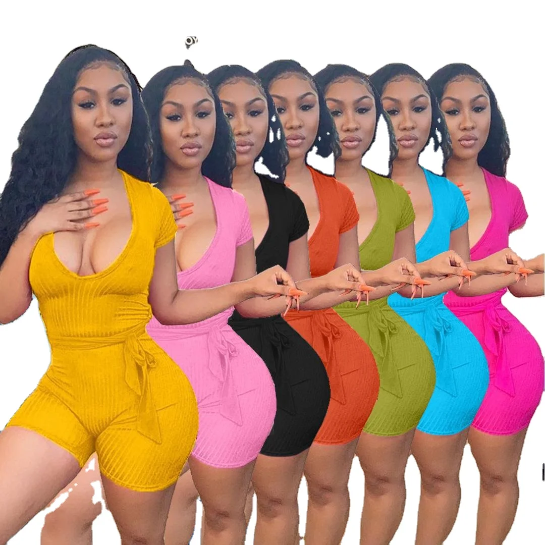 

Dropshipping 2021 Women Sexy Deep V Neck Women Stretch Playsuit Casual One Piece Jumpsuit, 11 colors