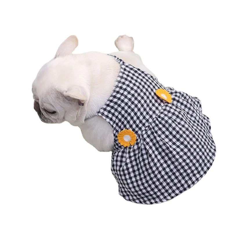 

Hot Sale Plaid Dog Dress Spring/Summer Thin Sling Skirt Fat Dog Short Skirt Design Dog Dress