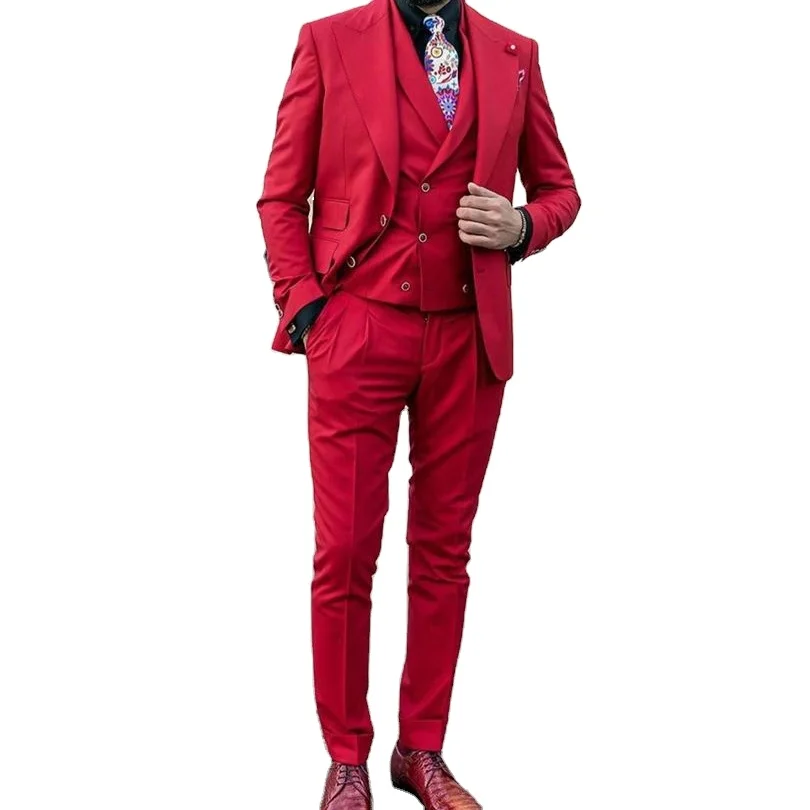 

Red Men Suits for Wedding Custom Made Groom Tuxedo Slim Fit Groomsmen Suit Best Man Blazer Costume Homme 3 Piece Coat Pants Vest, Same as picture/custom made