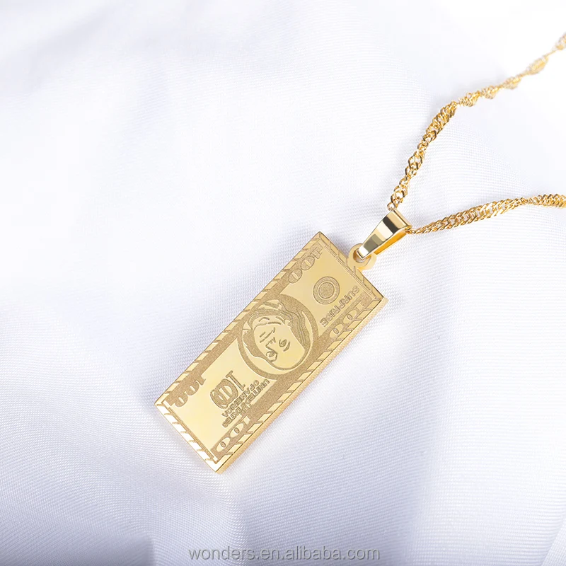 

Minimalist Women Dollar Pendant Necklaces Stainless Steel Charm Water Wave Chain Necklace Rich Luck 18K Gold Jewelry