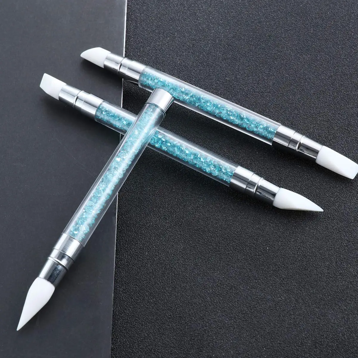 

3PCS Crystal Nail Art Press Silicon Pen Kit, Nail Silicone Brush Kit for Nail Beauty Design