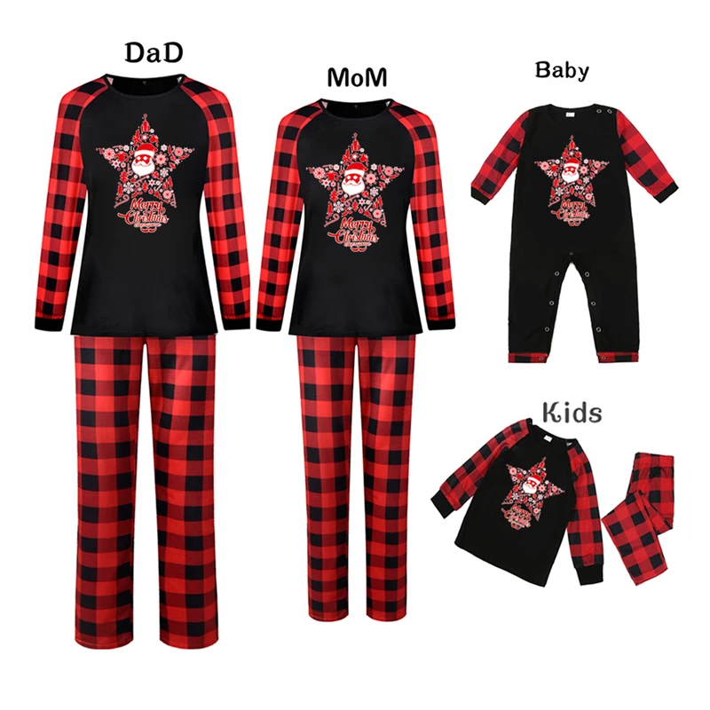 

Comfortable and casual autumn and winter family parent-child Christmas custom printed pajamas two-piece set, 11 colors