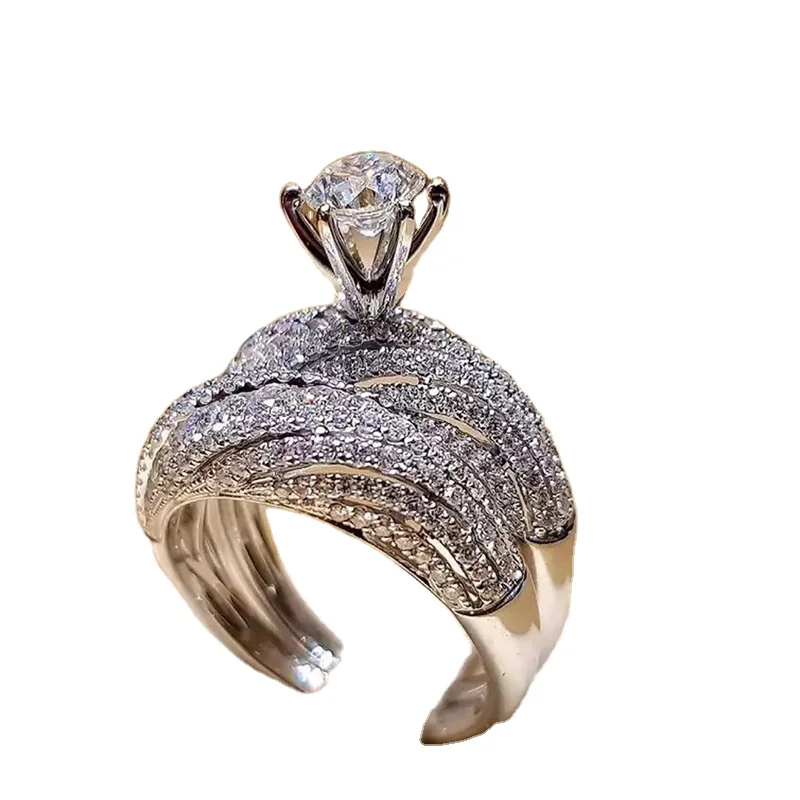 

Best selling flash electroplated diamond set ring engagement hand jewelry wedding couple rings