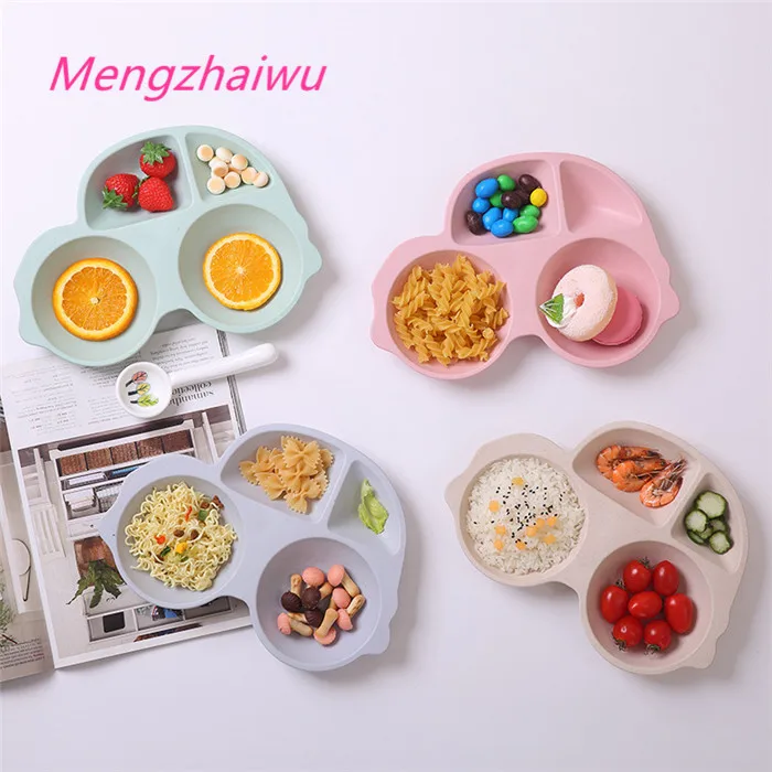 

Japan eco bamboo products household cartoon cute car shaped baby kids tableware set Creative compartment cheap dinner plates