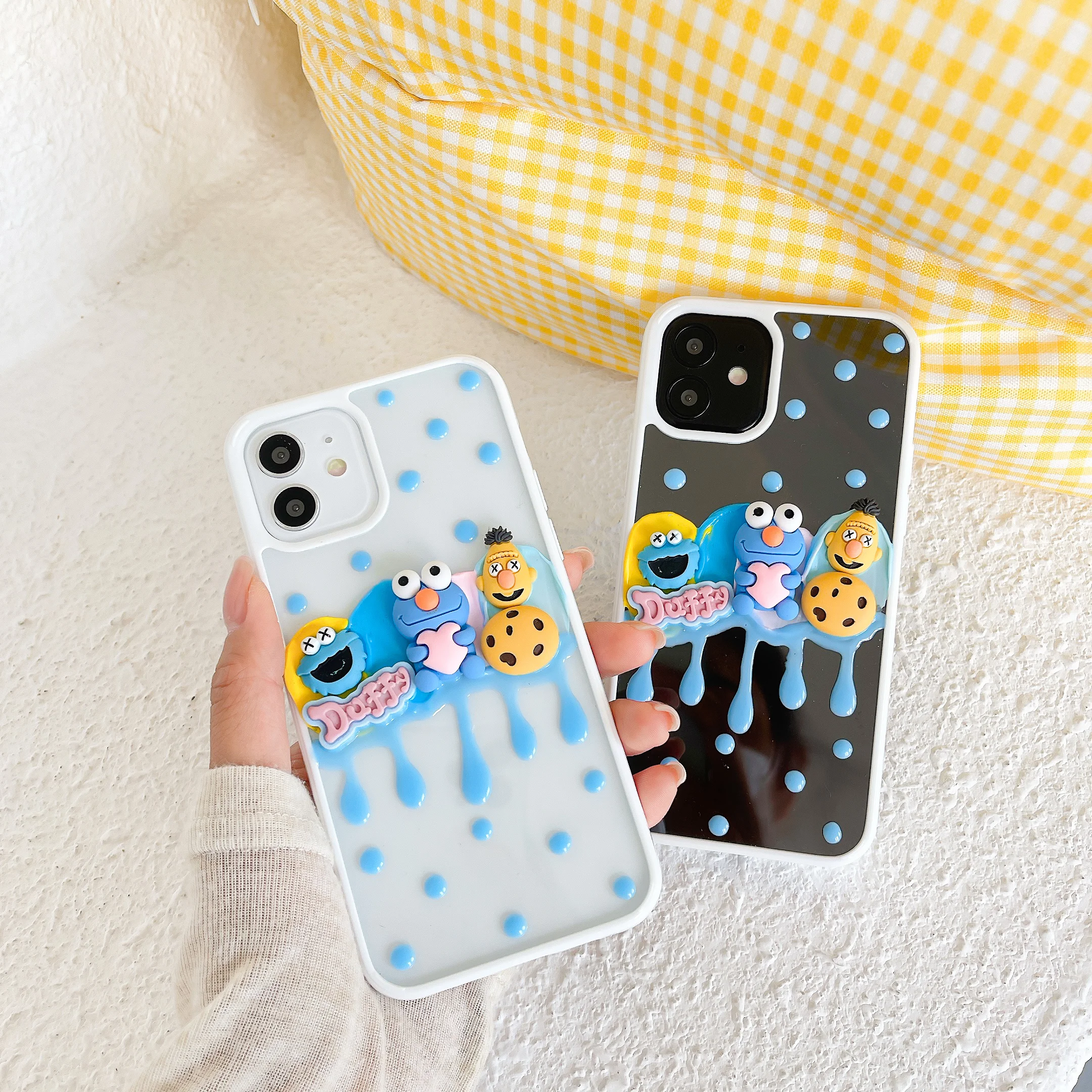 

3D Funny Cool Epoxy Glue Embossed Cookie Monster Designs Phone Case Cover For iPhone 12 Pro Max XR Xs Max 7 8 Plus