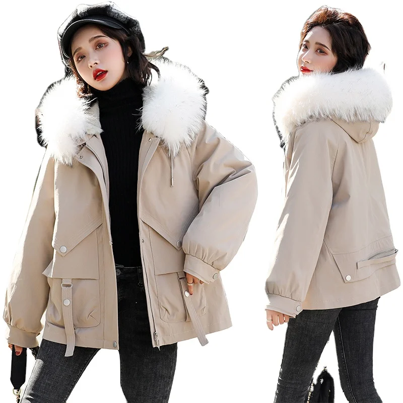 

Rabbit Fur Lined Parka Jacket Women Genuine Fox Fur Hooded Short White Real Fur Winter Coats, Navy
