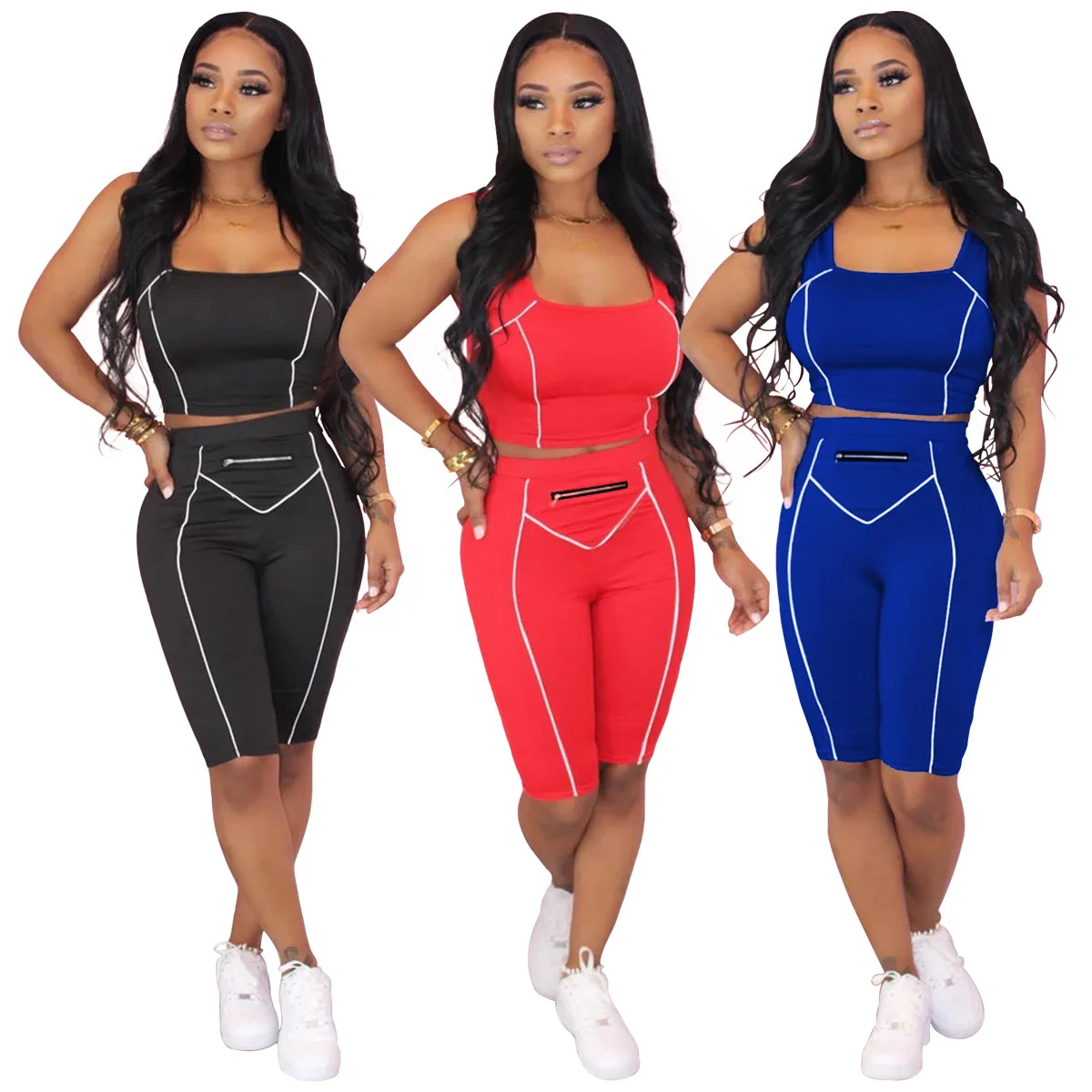 

New product ideas 2021 Sweatsuit Street Outfits Striped Two Piece Women Clothing For Women Two Piece Shorts Set