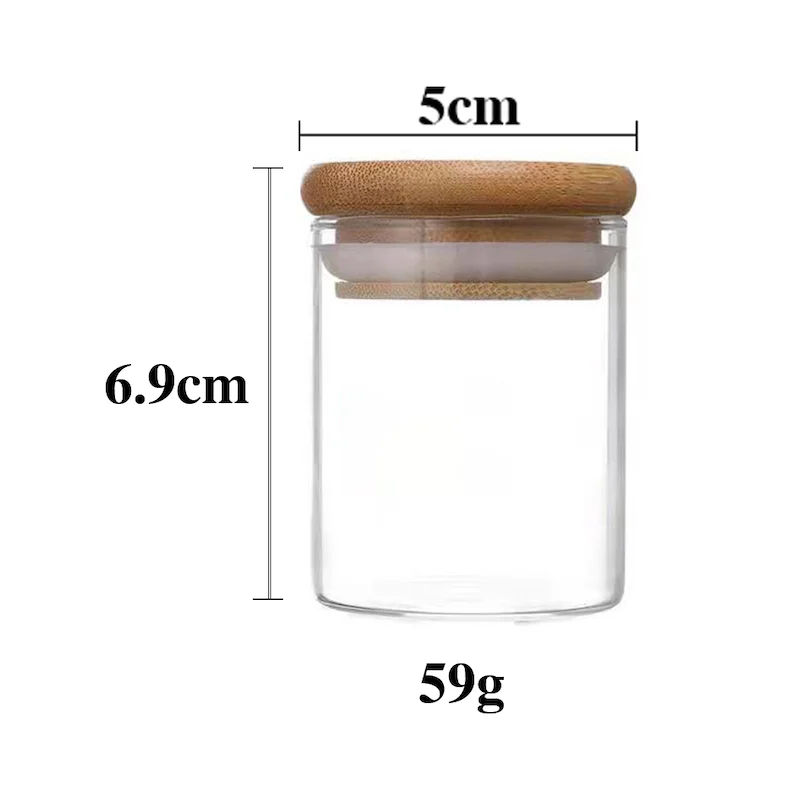 

Wholesale Custom 78ml Stash Jar Glass Bamboo Lid 4 Sizes for Storage Tobacco and Spice