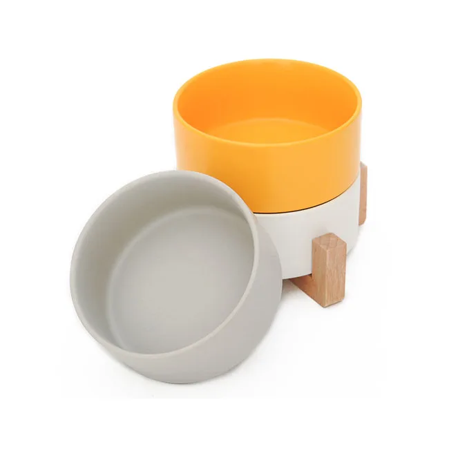 

Ceramic Dog Bowls Round Pet Feeding Cat Food Bowls For Indoor Cats Food Stand Wooden