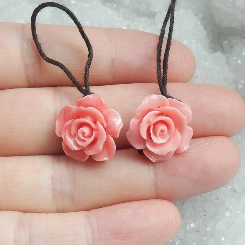 

15mm Flower Carved Bead Pink Conch Shell Earrings Accessories Pendant Charm Shell, 15x15x8mm, 1.8g