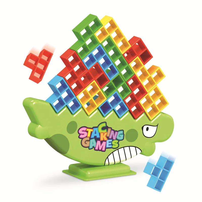 

new hot selling 3d Stack Attack Board Games 2 Players 64 Pcs dinosaur Tower Balance Stacking Blocks Game for kids adults