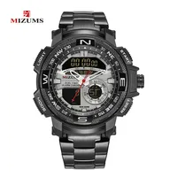 

mizums M8007 Military Wrist LED Digital Sport Watch Men Gold Stainless Steel Band Dual Time Quartz Clock Man Relogio Masculino
