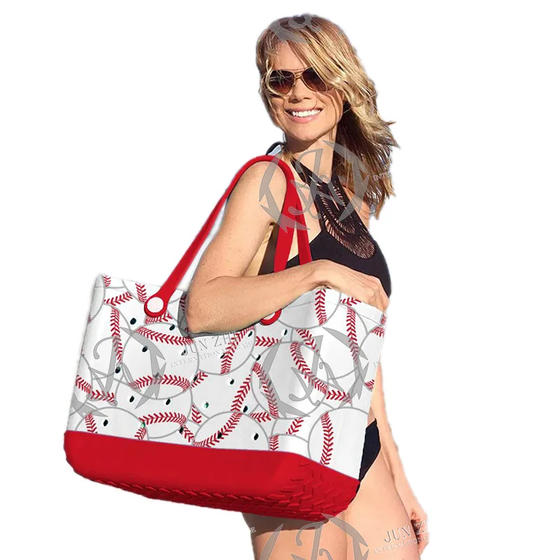 

2022 Eva Baseball Softball Bogg Beach Tote Bag, As picture