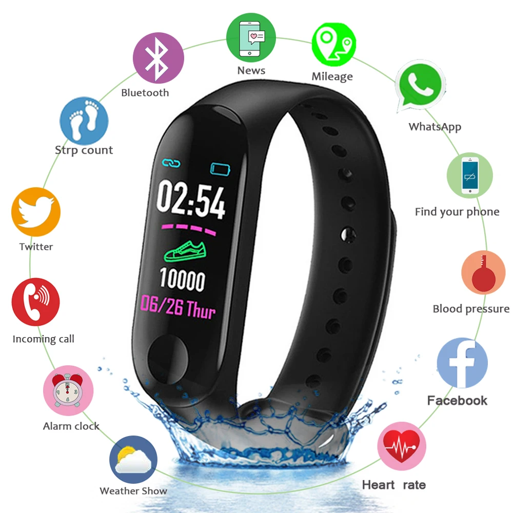 

2021 Hot Selling Reloj Pulsera Inteligente Waterproof Wristband Fitness Smart Bracelet M3 Smart Band ROHS FCC Ce, Black/blue/red