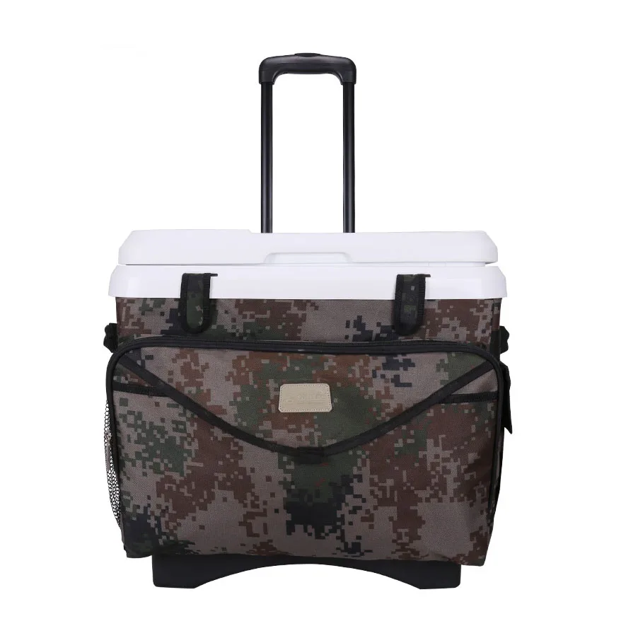 

camouflage suitcase handle beer cans sample hot sale portable hiking camping cooler box ice chest cooler with wheels