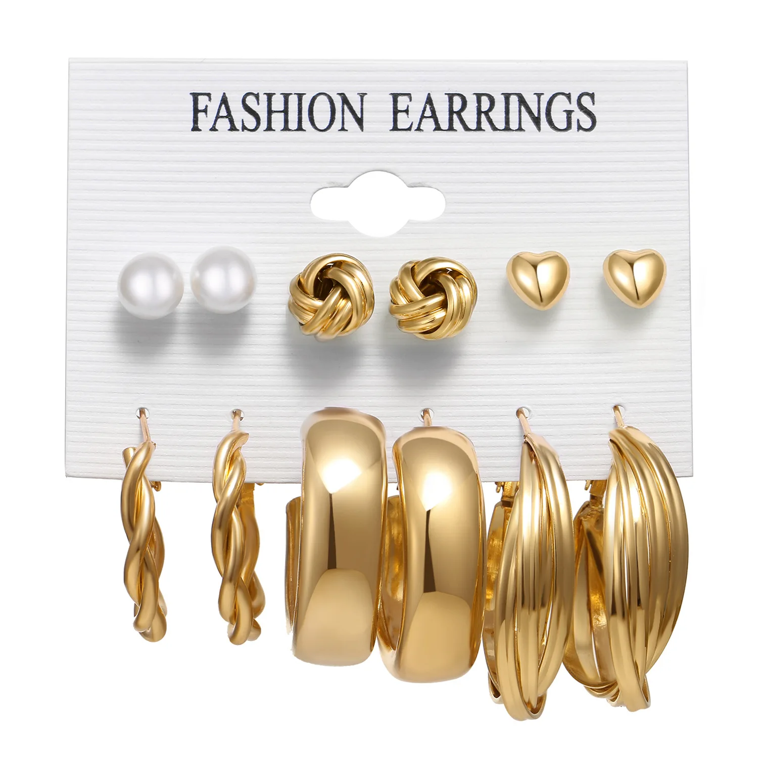 

2022 Fashion Trend Geometric Crystal Stud Pearl Hoop Earrings Set For Women Jewelry