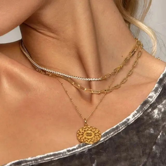 

2021 New women choker half paper clip chain half 2mm cz tennis 18K gold plated chain necklace, Customized