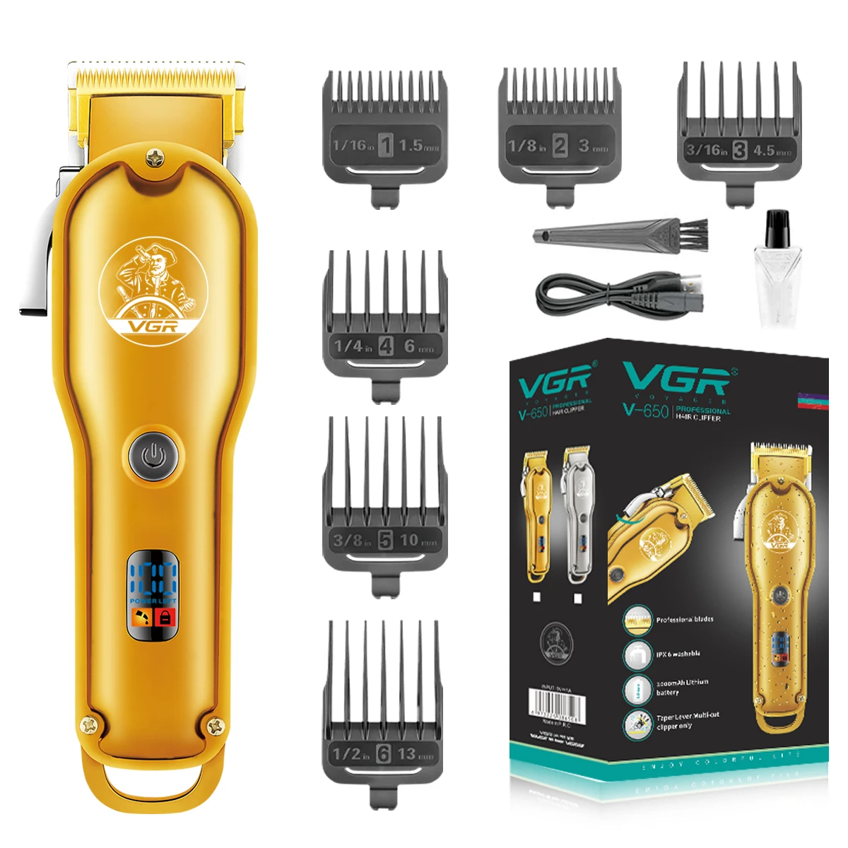 

VGR V-650 barber hair cut machine professional cordless electric trimmer rechargeable hair clipper for men