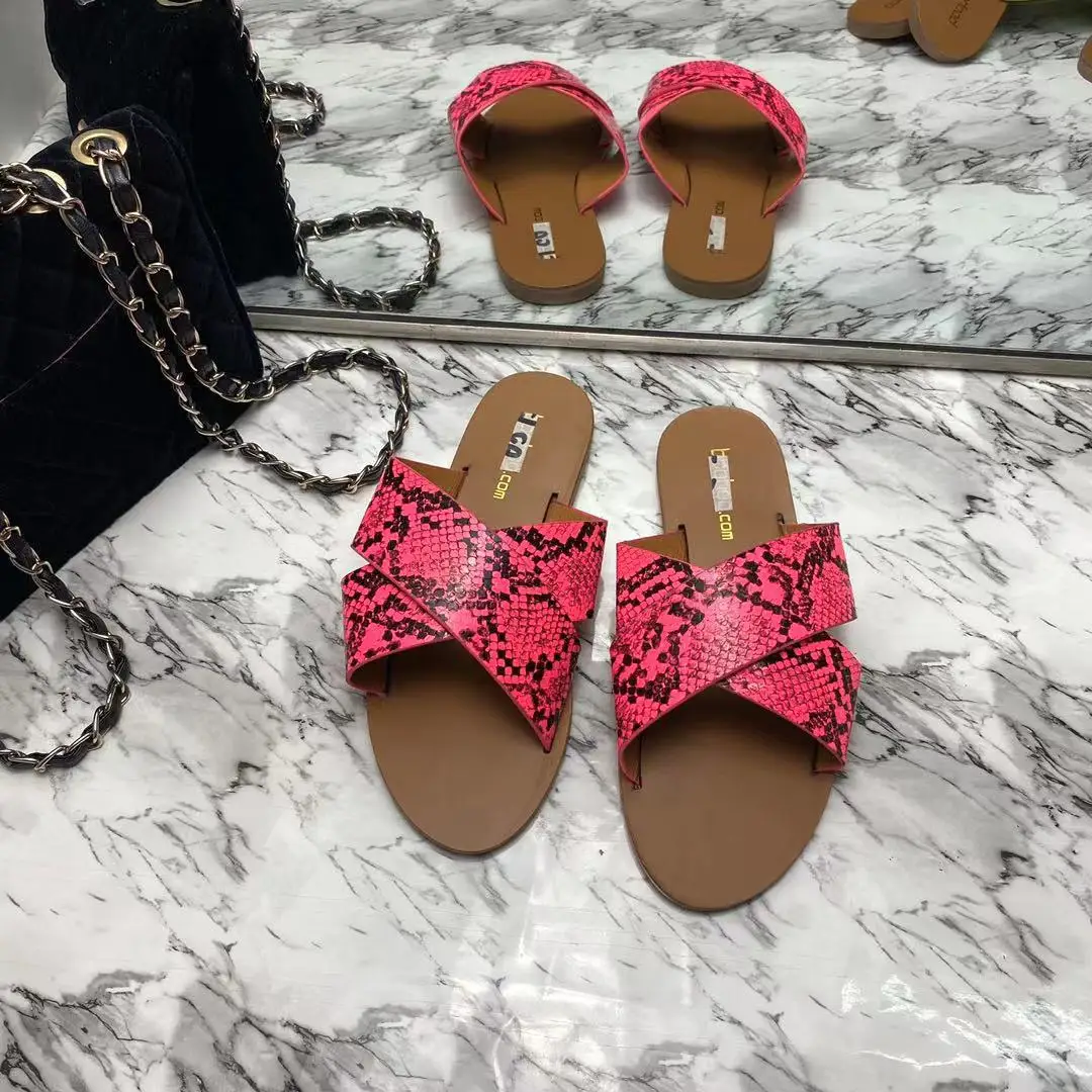 

2021 Africa New Snakeskin Cross Women's Slippers Spot Wholesale Summer Sandals European and American Sandals, Picture