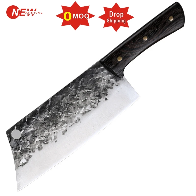 

OEM Factory Custom 7.5 inch Handmade Full Tang Forged High-carbon Steel Wenge wood handle Sharp Kitchen China chopper knife, Silver