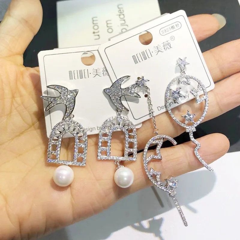 

PUSHI zircon drop korea women earrings fashion hot senior geometric earrings cool Silver needle Earrings wholesale