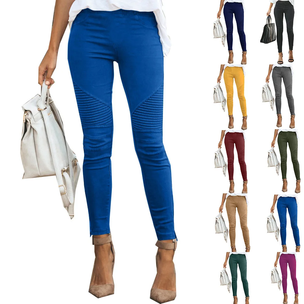 

Sexy Women Fashion Jeggings Slim Skinny Pants Women Multicolor Solid Elastic Leggings Trousers Jeans Casual High Waist Pant, As show