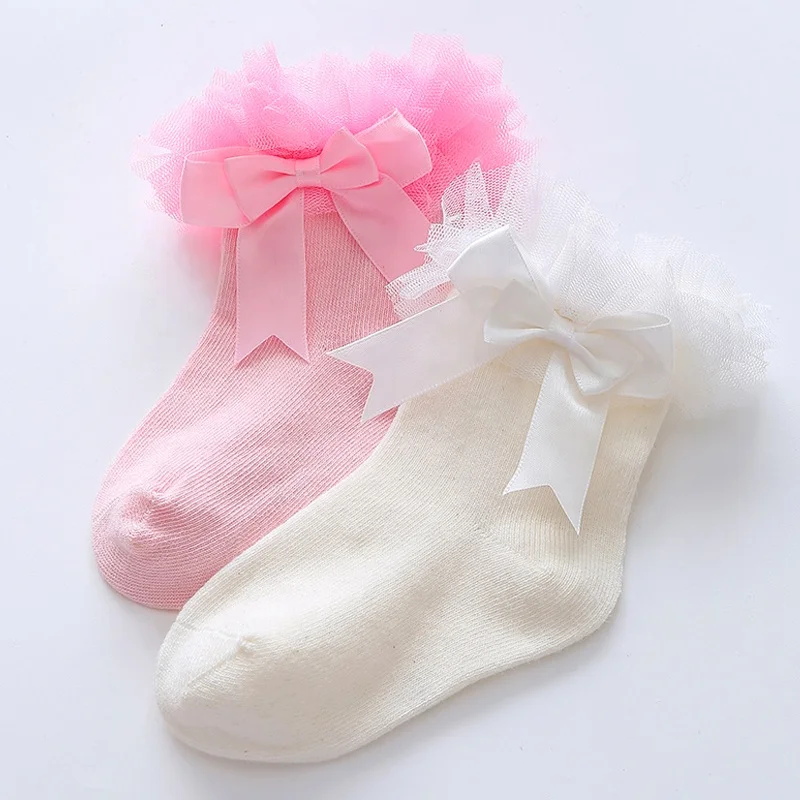 

baby cotton girls socks baby lace bow princess socks Korean version new children's socks, White, , pink, blue