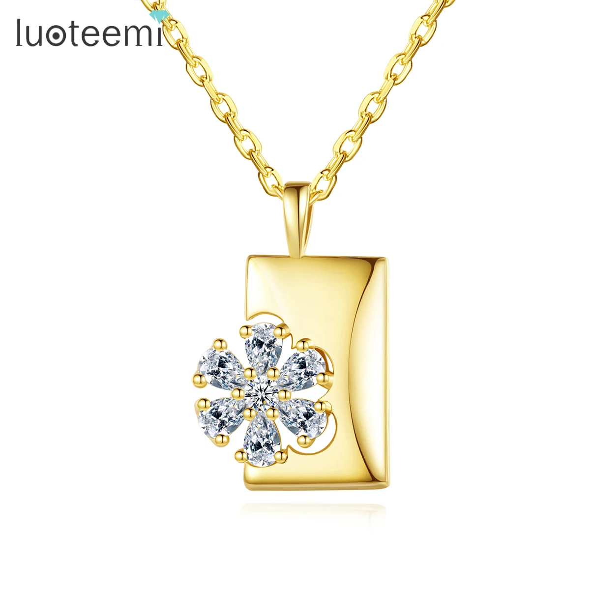 LUOTEEMI Factory Directly Wholesale Women Flower Necklace 2026 Cubic Zirconia Pendants Necklaces