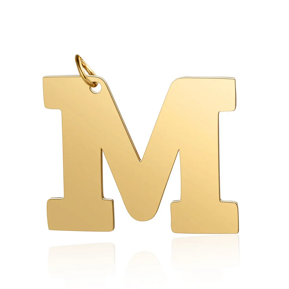 

PandaHall Alphabet Golden Letter.M 201 Stainless Steel Pendants, Stainless steel color