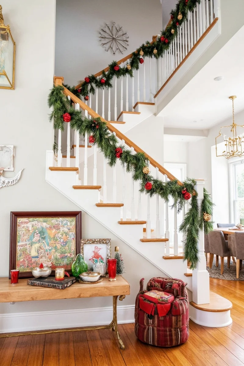 Christmas decorated staircase