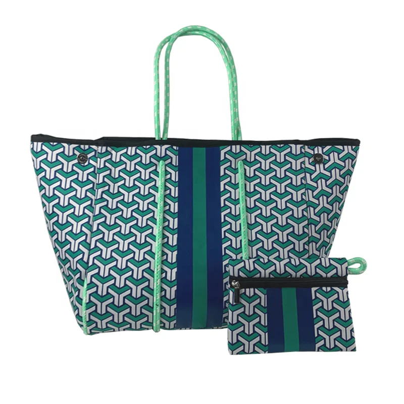 

custom logo neoprene beach tote handbags checkered neoprene tote bag, Customized color