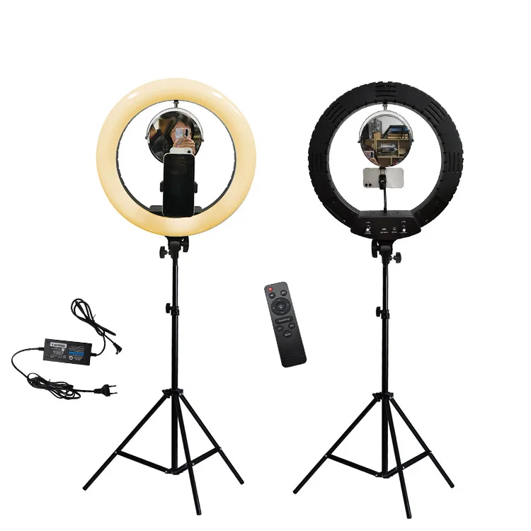 

18" led ring light Bi-color LED Dimmable Selfie 18 inch Ring Light With Tripod Stand and mirror for Make up Live Streaming