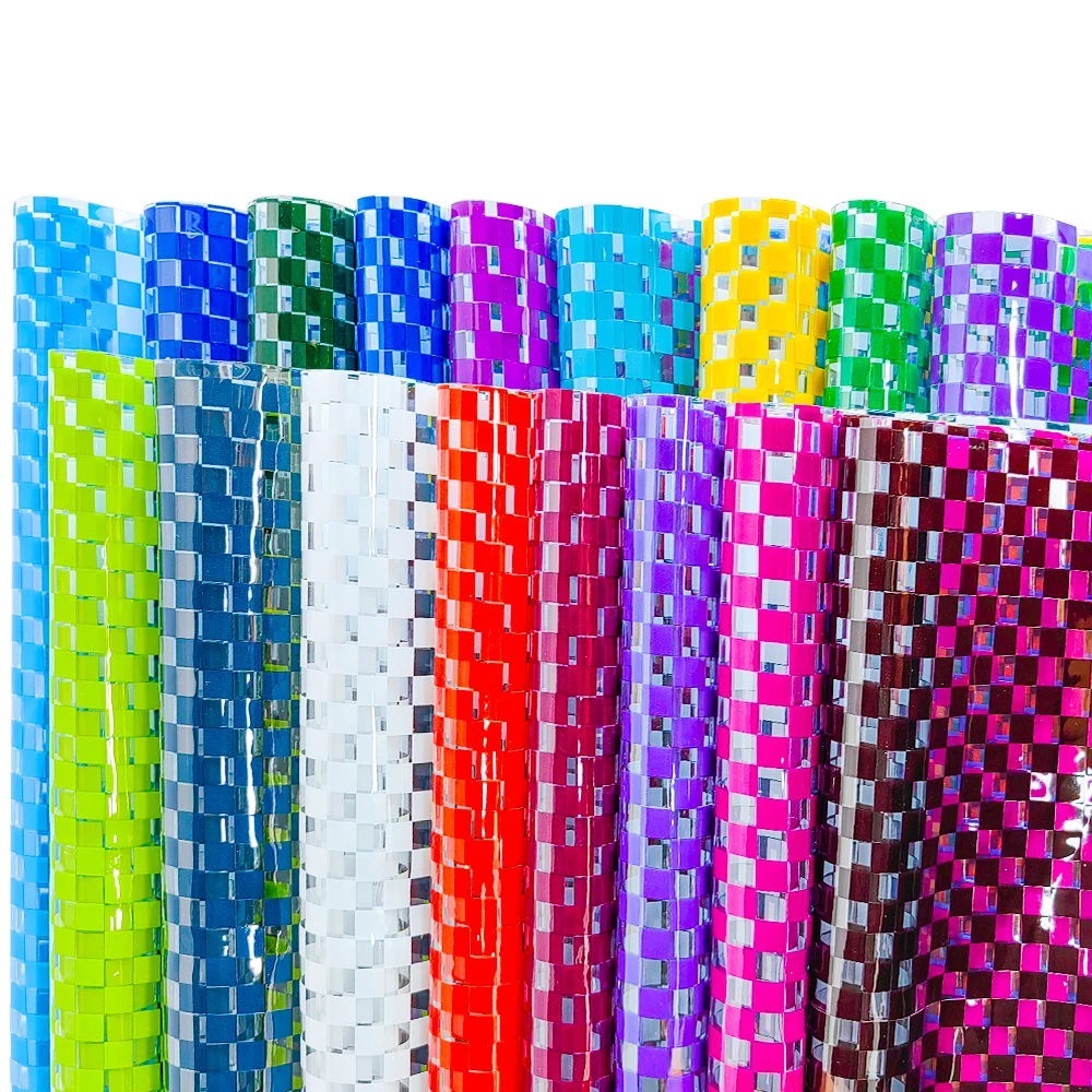 

Customized lattice PVC Jelly Vinyl 0.3 mm Synthetic Leather For Waterproof Cosmetic Bag Hair Bow and Craft