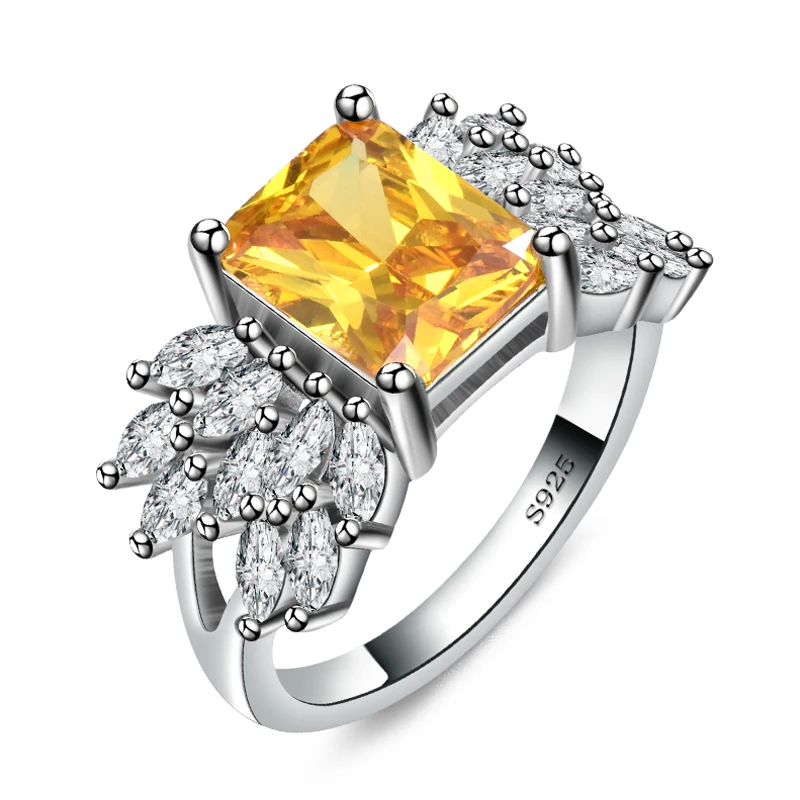 

Fukarni 5.8 Gram Hot Sale High Quality CZ Winds Luxury Yellow Gemstone 925 Silver Wedding Rings CKR016