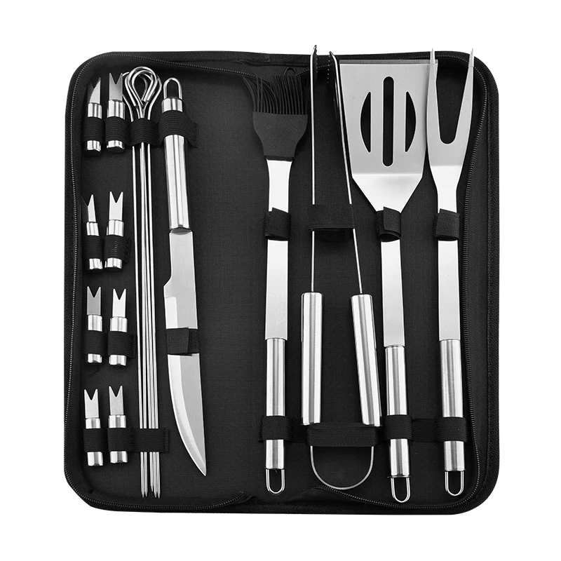 

High quality outdoor barbecue tools set 20pcs in nylon pouch bbq grill tool, Silver