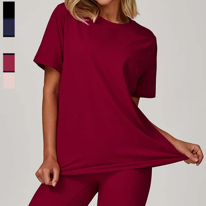 SHINBENE Women's Casual Oversized T-Shirts Summer Crewneck Short Sleeve Workout Basic Tee Yoga Tops