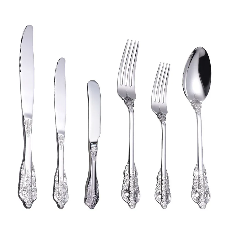 

Luxury Stainless Steel 304 Spoons and Forks Silver Plated Cutlery Set For Banquet