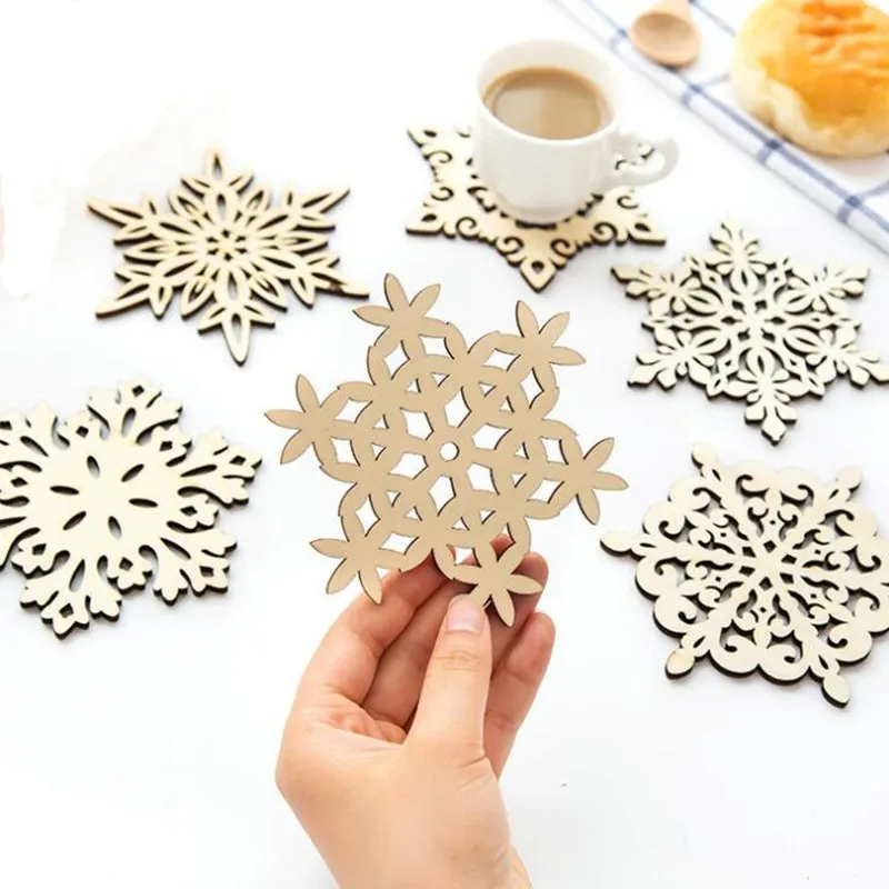 

Coaster Wooden Mat Snowflake Carved Wooden Isolation Pad Tabletop Anti-hot Table Mat Decoration