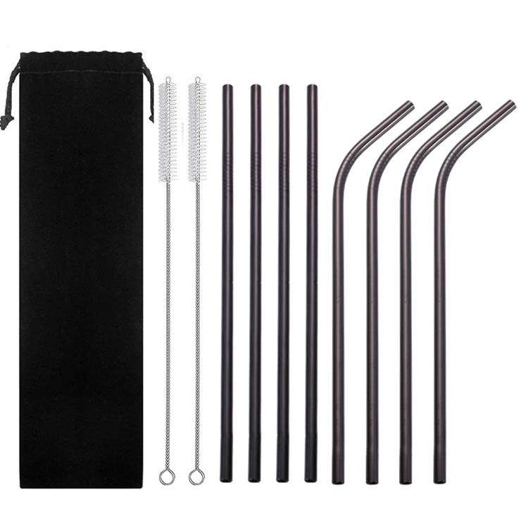 

Wholesale Custom 8.5inch 6mm wide Set of 8 Reusable Copper Stainless Steel Drinking Metal Straws, Silver, black, rainbow, gold, rose gold, blue, purple