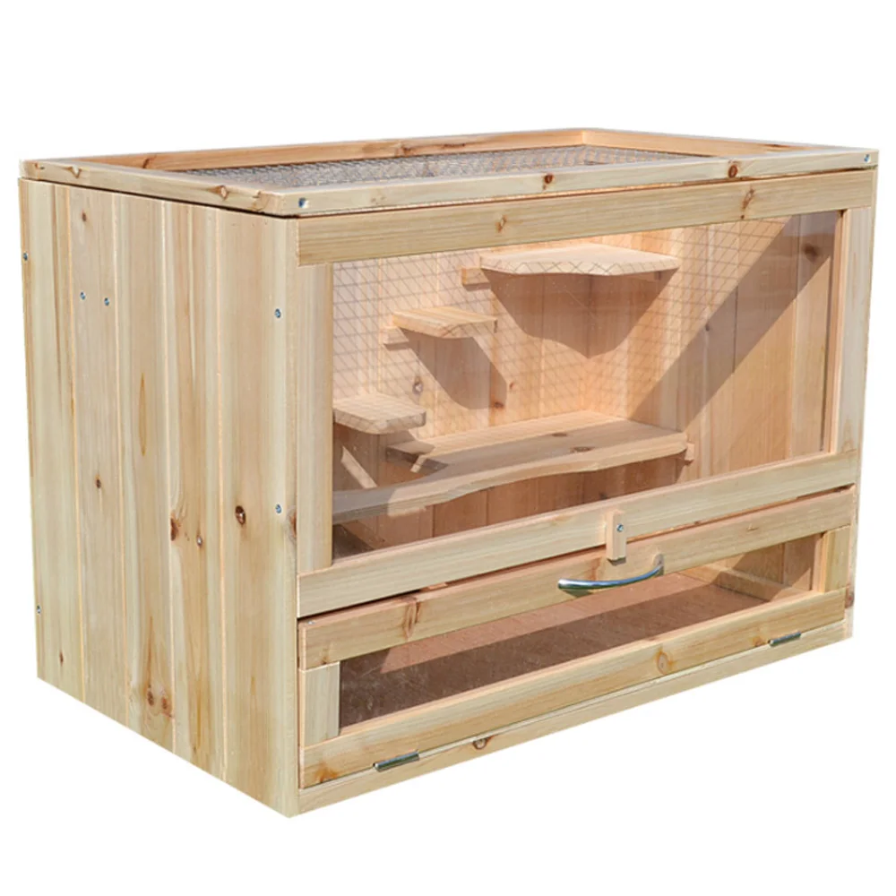 

Eco-friendly Solid Wood Hamster Cage Small Animal Wooden Climbing Villa Hamster House, Yellow