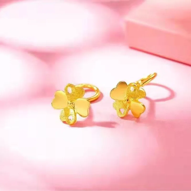 

Vietnam Placer Gold Clover Stud Earrings For Women Graceful Earrings Copper-Plated Gold Lucky Four-Leaf Clover Stud Earrings