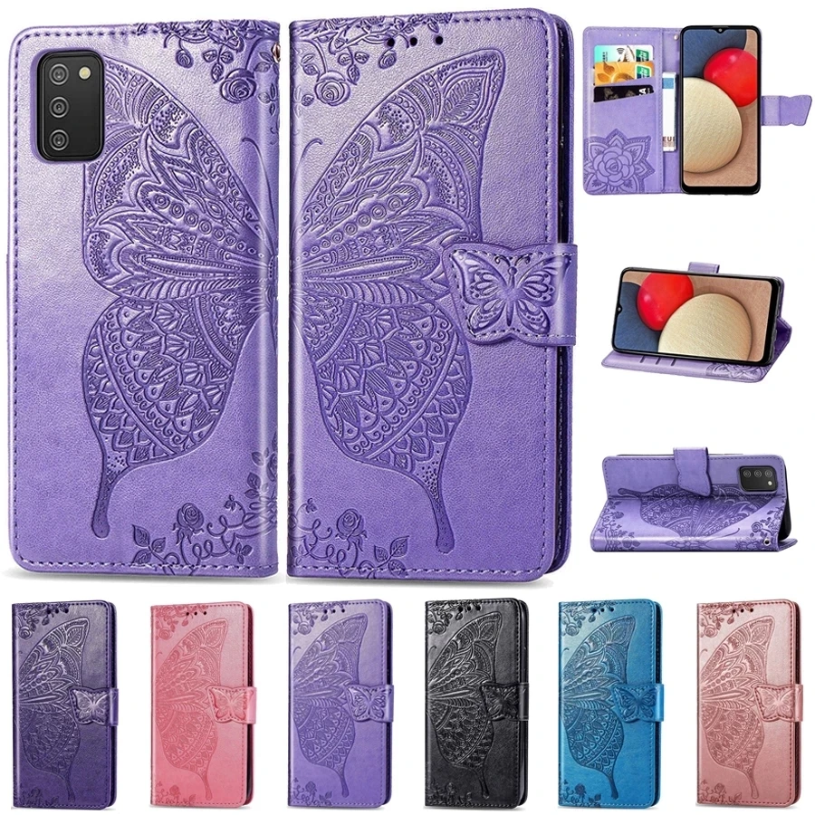 

Wallet Flip Book Butterfly Embossing Leather Case For Samsung A02 A02S A03S A11 A12 A21S A22 A31 A32 A41 A50 A51 A52 A71 A72, 7 colors