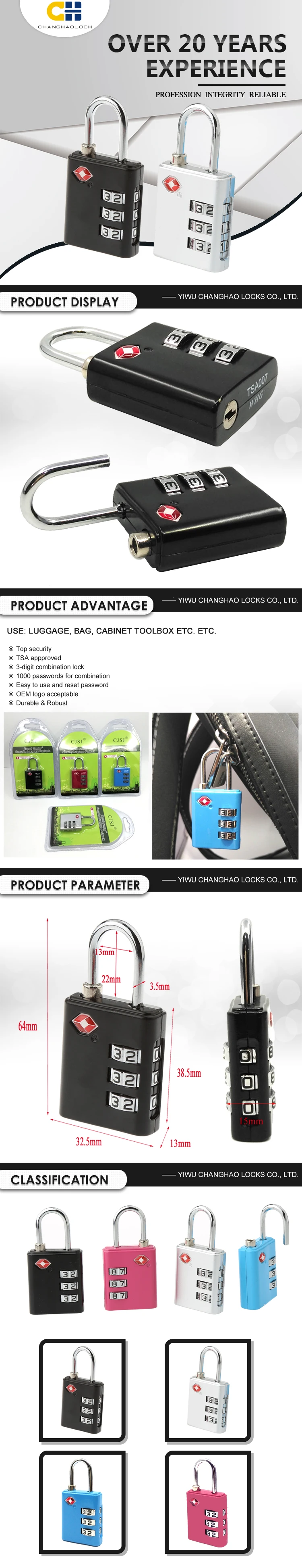 Tsa553 Lock Factory Top Quality 3 Digits Combination Lock Tsa Padlock